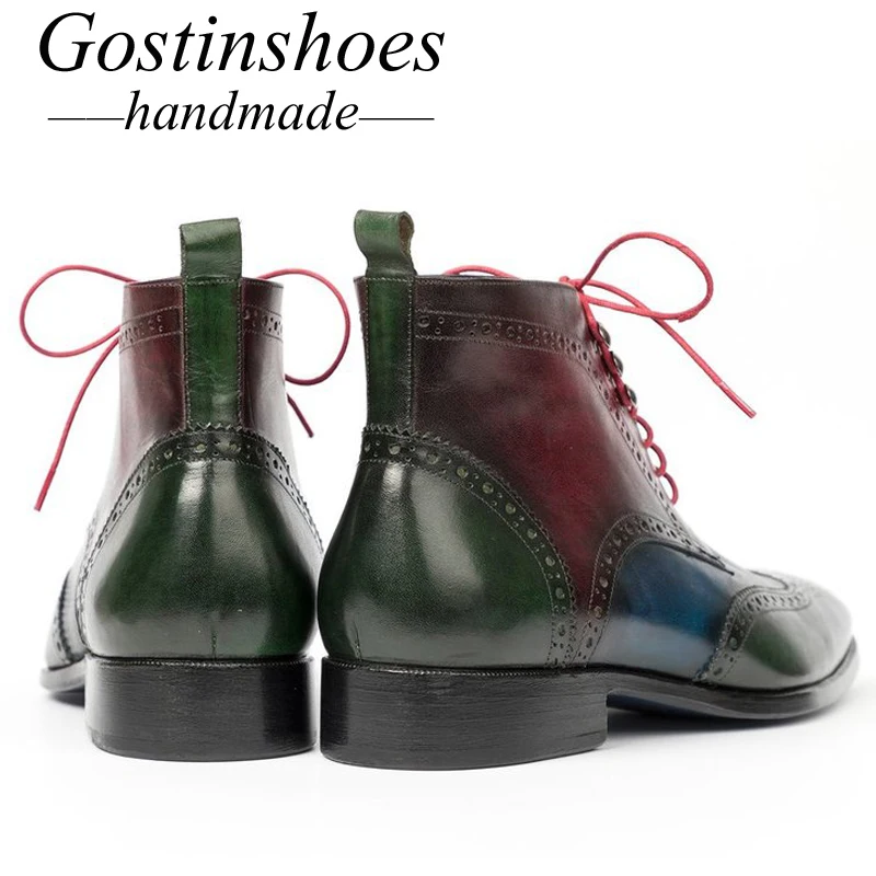 GOSTINSHOES/ботинки с перфорацией типа «броги» ручной работы Goodyear; мужские мотоциклетные ботинки из натуральной кожи; армейские рабочие и защитные ботинки на шнуровке с острым SCT44-47