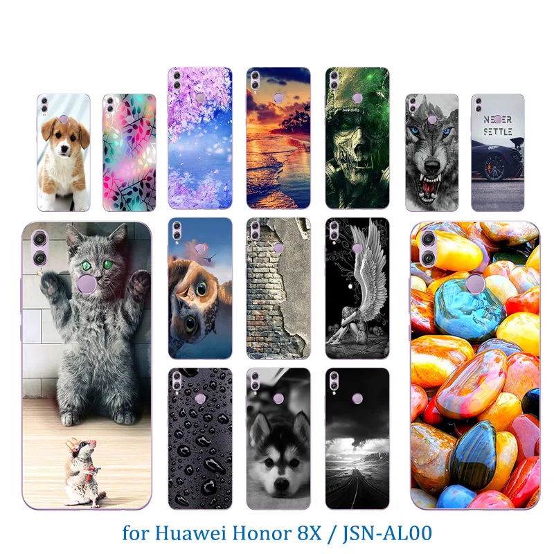 Soft Case for Huawei Honor 8X 6.5 inch Transparent Color Pattern Protection Shell JSN-AL00 Slim Silicone Cover Capa |