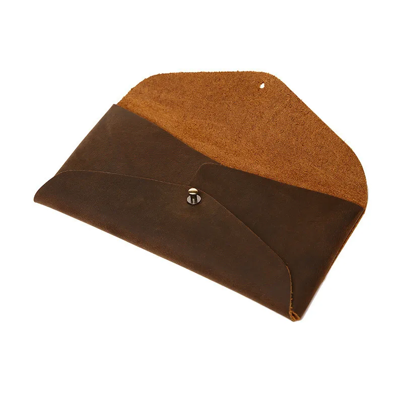 New Real Skin Crazy Horse Genuine Leather Wallet Pocket Phone Purse Fashion Long Slim Envelope Organizer Bag Brown Handmade 2019 | Багаж и