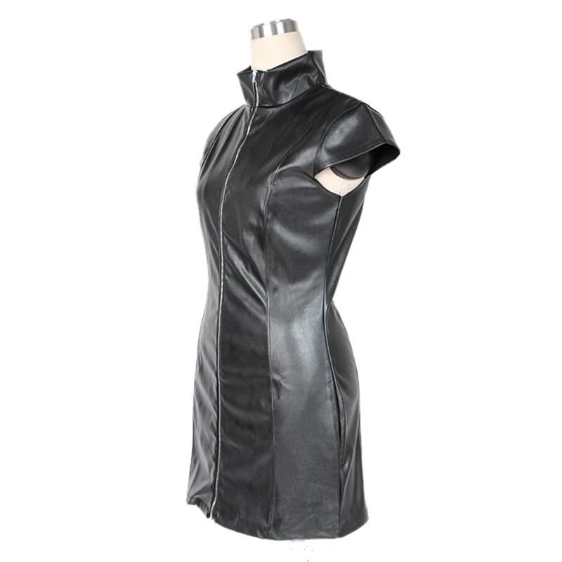 Соблазнительное черное Клубное платье из искусственной кожи с отложным