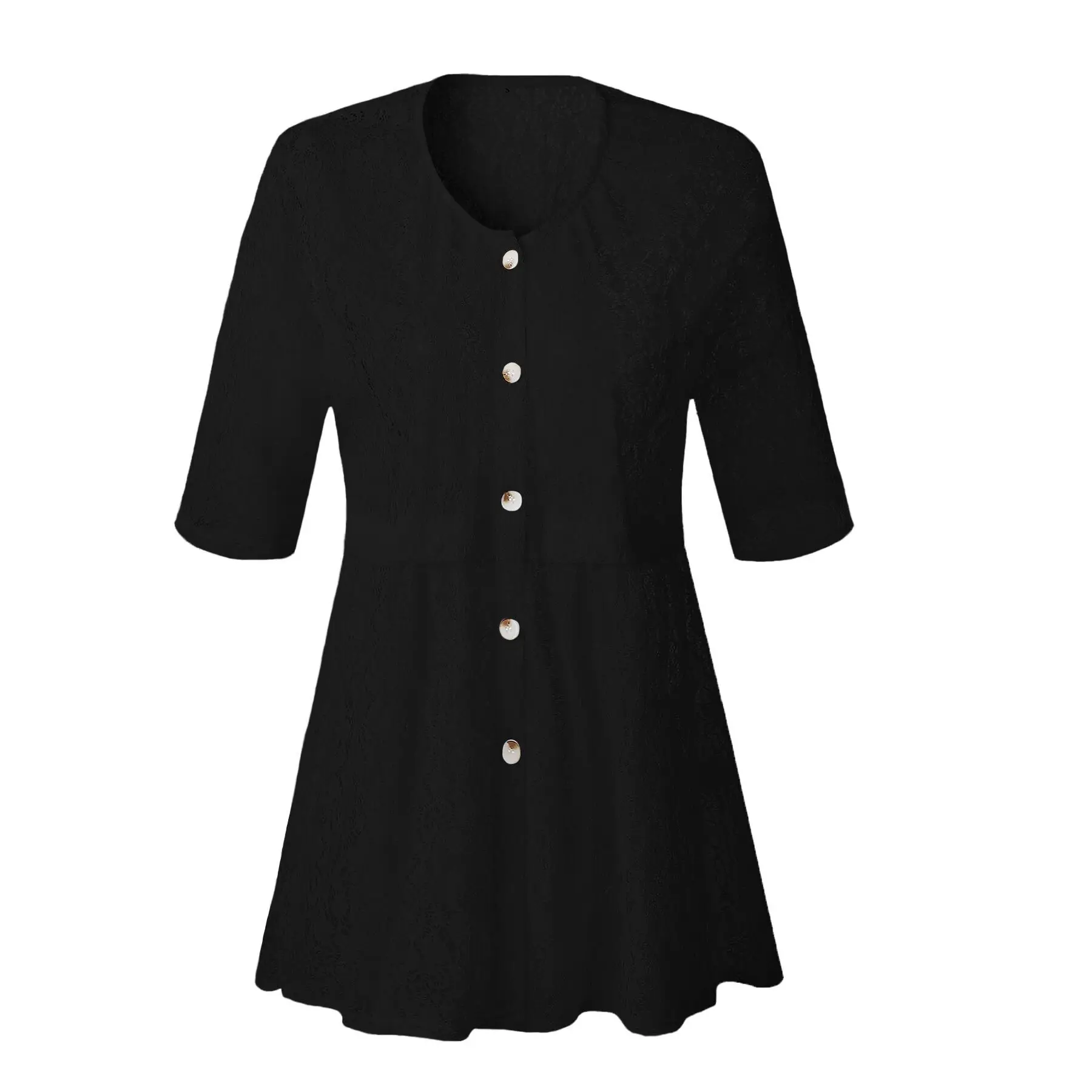 S-5XL Plus Size T Shirt Women 3/4 Sleeve Solid Black White Tops Casual V Neck Hollow Out Loose Lace T-shirts Summer Tshirt | Женская