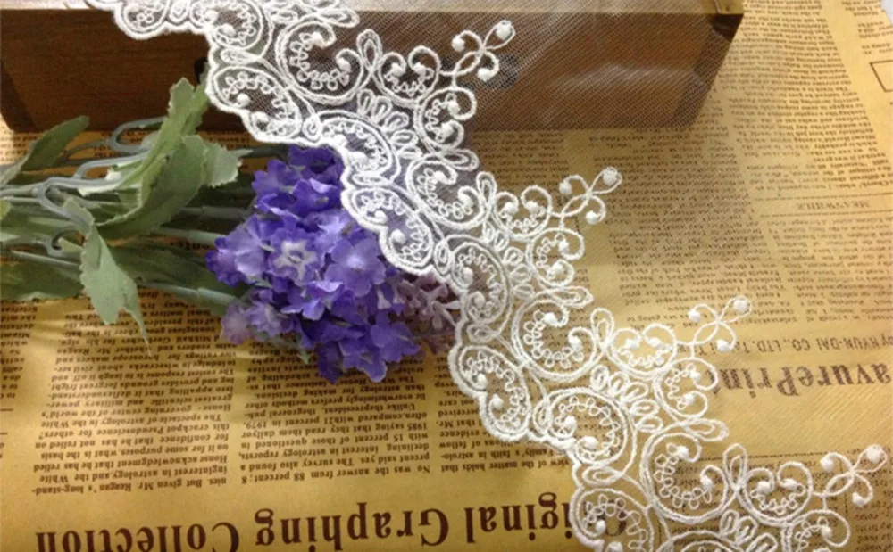 1 ярд/лот Белая кружевная лента аппликация цветочного пайеточного материала для украшения одежды аксессуарами для шитья на ткани.