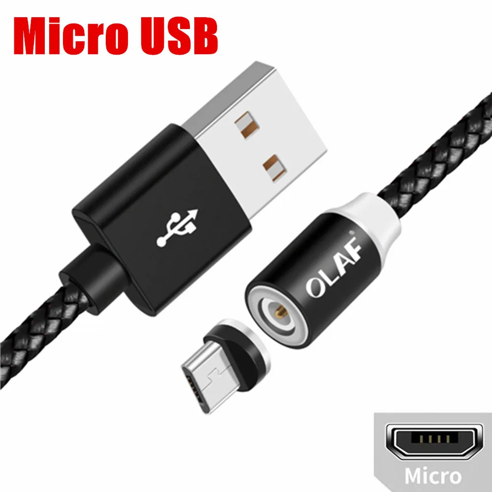Black Micro Cable Магнитный usb-кабель OLAF 1 м для iPhone X Xs Max Xr 8 7 6 Быстрый зарядный Магнит Micro USB type C кабель для samsung S9 huawei Xiaomi - Цвет: Black Micro Cable