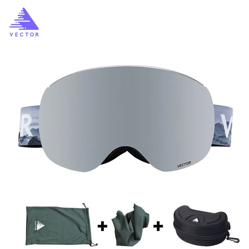 Silver with Case Магнитные лыжные очки двухслойные UV400 Анти-туман большие Лыжные маски очки для катания на лыжах для мужчин и женщин сноуборд лыжные очки снежные очки - Цвет: Silver with Case