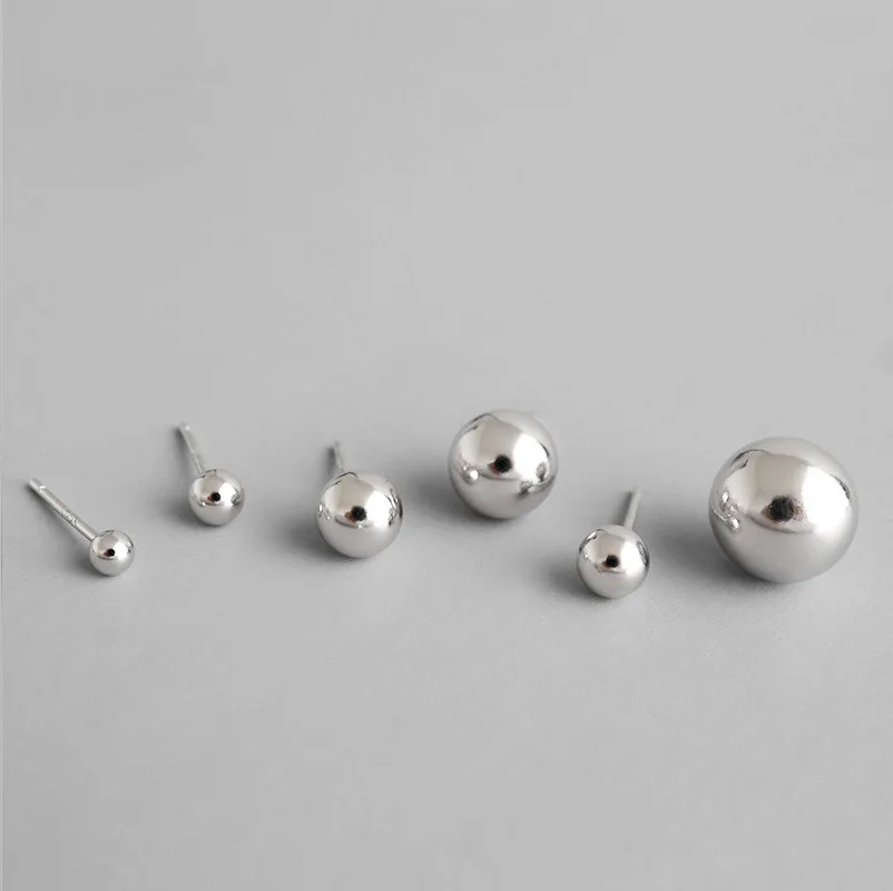 

3-10mm 100% 925 Sterling Silver jewelry girl women ear stud minimalist simple smooth round bead Ball earring
