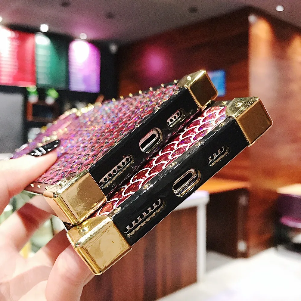Luxury brand Square Fish scales sparkling case for iphone X XS Max XR girl women phone 7 8 6 6s plus cover coque |