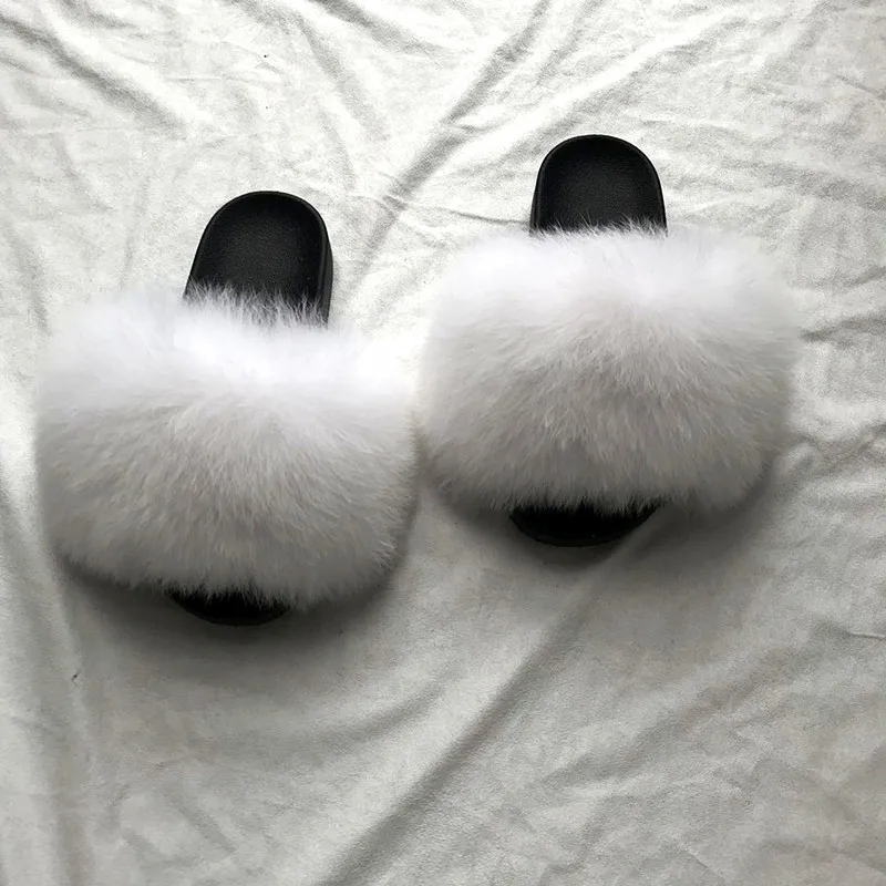 2019 меховые тапочки женские сланцы из натурального Лисьего меха Шлепанцы плоские