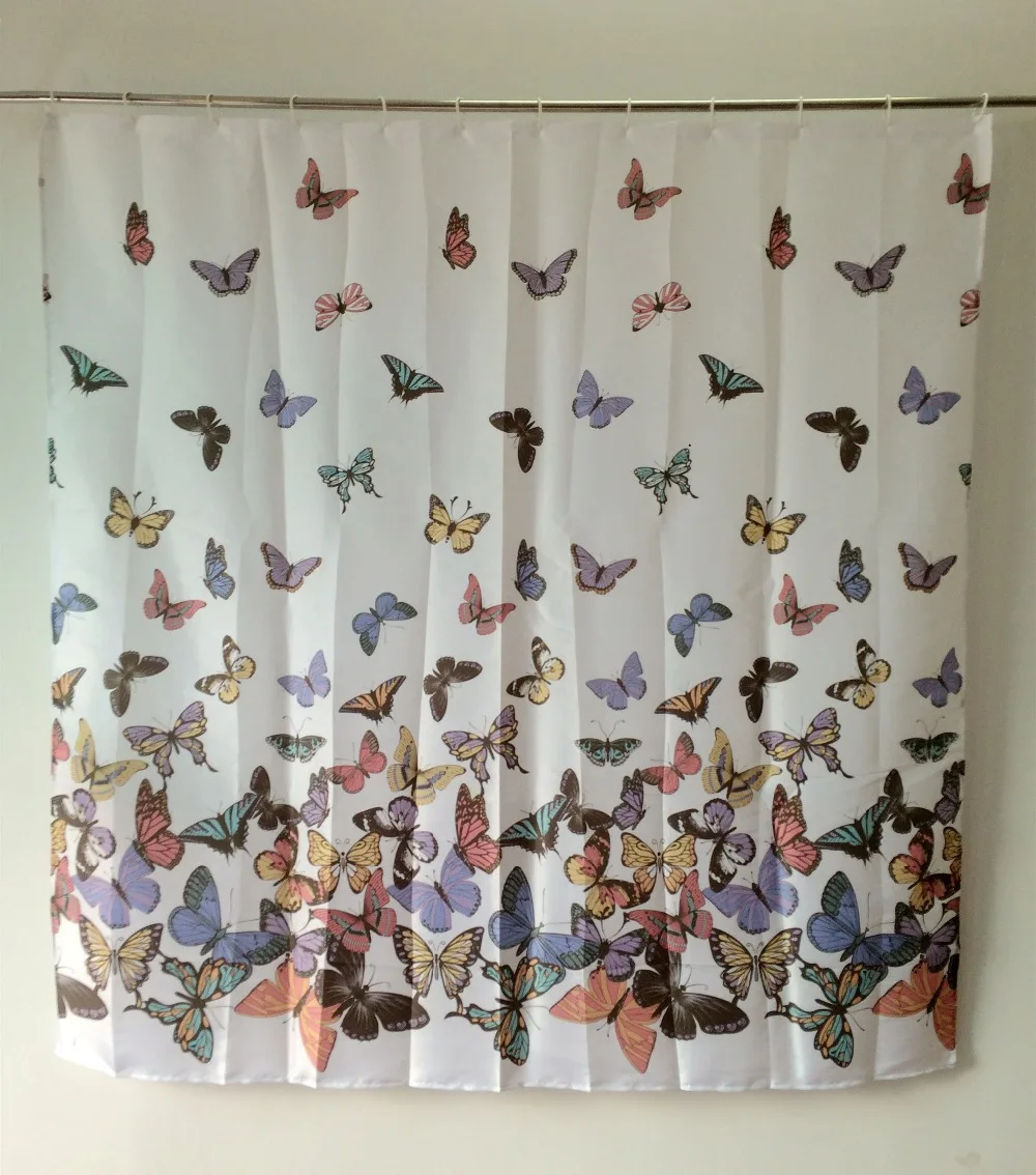 

Butterfly Polyester Bathroom Waterproof Fabric Shower Curtain With 12 Hooks