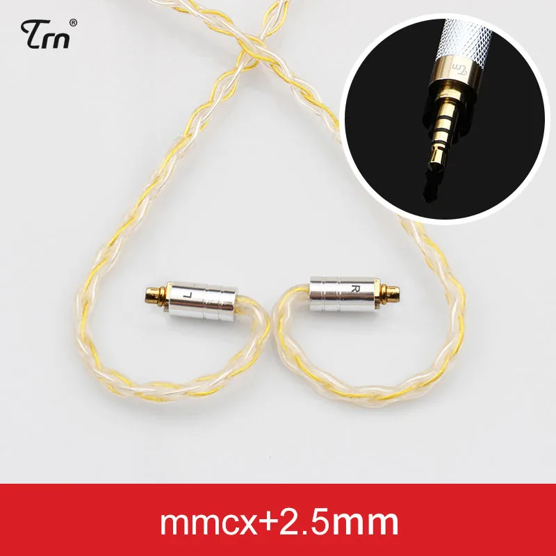 TRN MMCX/2Pin разъем 3,5/2,5 мм сбалансированный 8 жильный Медный Серебряный смешанный кабель для TFZ TRN V80/IM1 ES4 AS10 ZS10 BA10 NICEHCK M6/N3 - Цвет: 2.5mm With MMCX