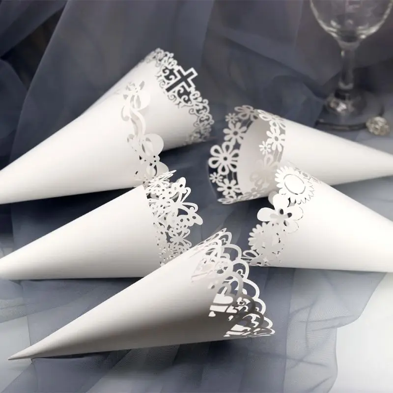 50 шт. лазерная резка крест кружево укладка конфета Свадебная вечеринка конусы
