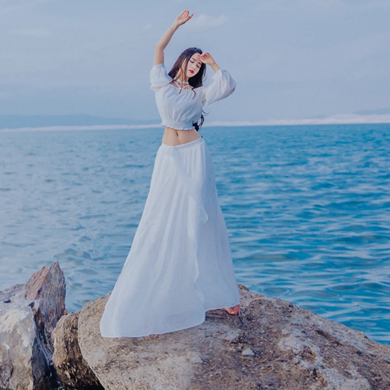 Khale Yose летний укороченный топ из 2 частей Макси платье с длинным рукавом Boho Хиппи