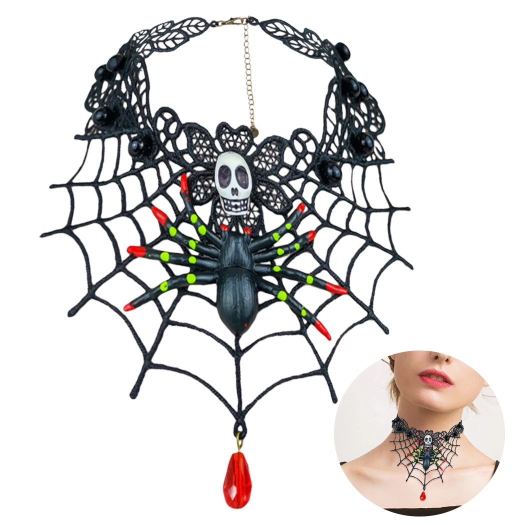 Women Halloween Spider Cobweb Chokers Crystal Lace Neck Choker Party Necklace Gothic Steampunk Jewelry |