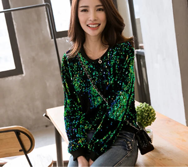 Новые модные женские толстовки с круглым вырезом брендовые блестками и бисером