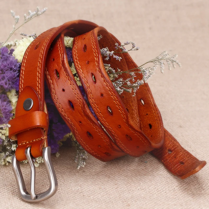 2021 New Style Korean Womens Belt Fashion Vintage Retro Cowskin Genuine Leather Thin Slim Waist Belt For Jeans/Pants / dress