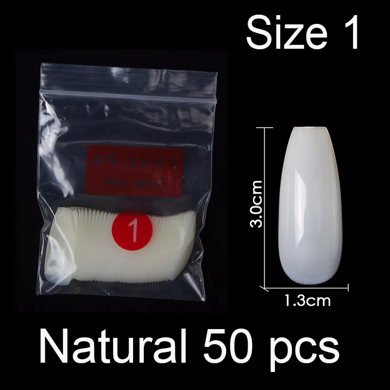 Natural Size 1 50 штук в упаковке определенного размера балерина гроб полное покрытие накладные ногти из акрила накладные ногти маникюр Размер 0 1 2 3 4 5 6 - Цвет: Natural Size 1