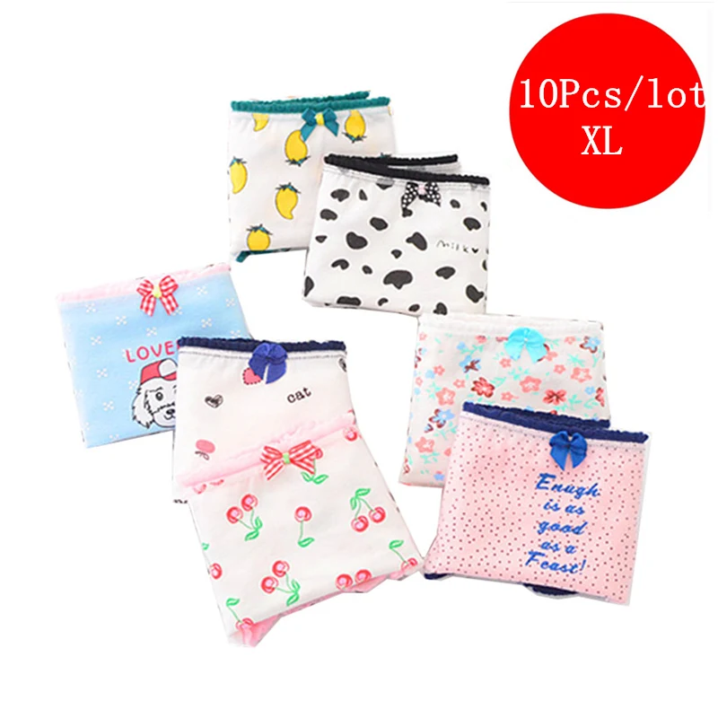 10pcs XL Новинка года; ; нижнее белье для больших девочек; хлопковые трусы с бантиком и героями мультфильмов; трусы для молодых женщин; трусы для подростков от 15 до 32 лет; xl100шт/партия - Цвет: 10pcs XL