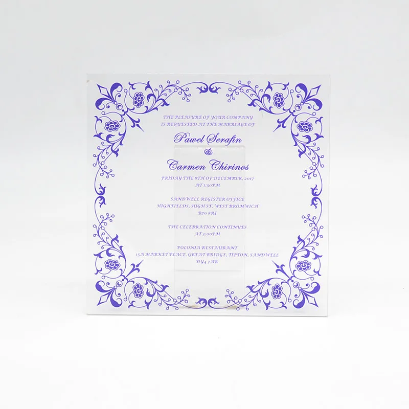 Wholesale cheap customized transparent acrylic wedding invitation card for wedding invitations