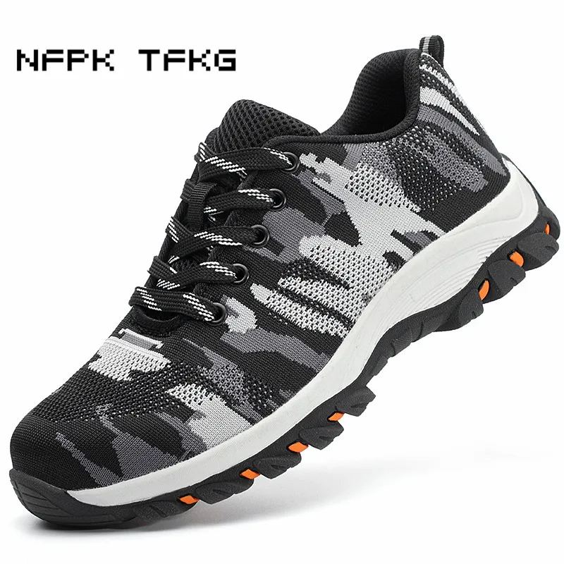 

men fashion large size comfort steel toe cap work safety shoes platform sneakers anti-pierce security boots protection footwear
