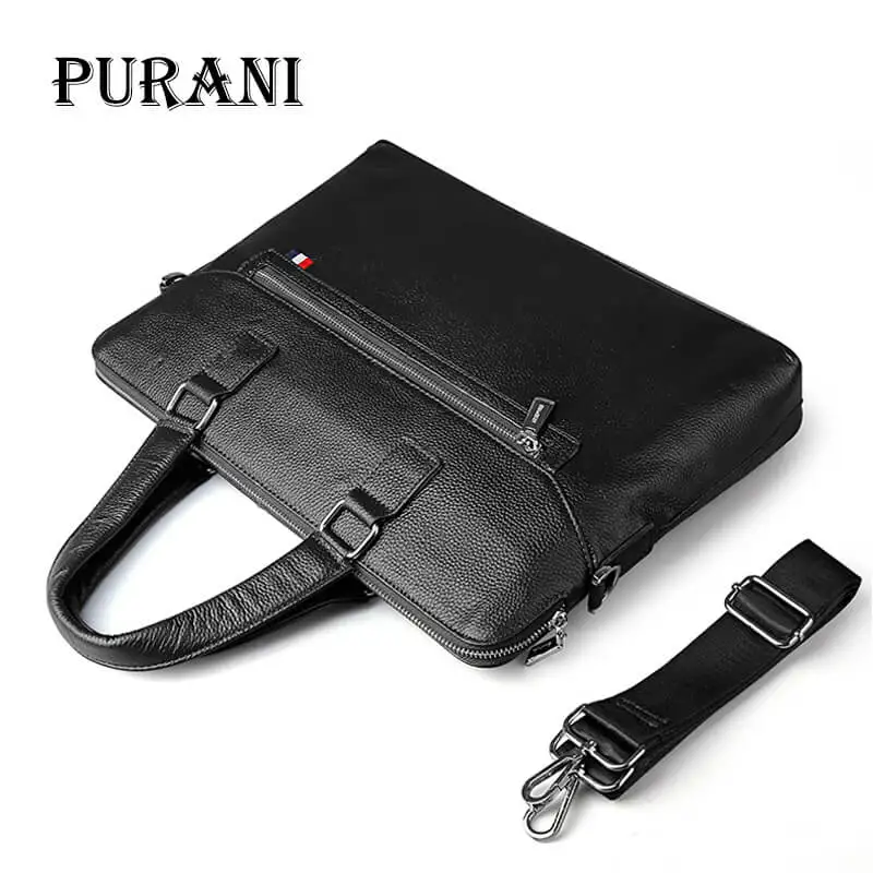 

Портфель PURANI мужской из натуральной кожи, Офисная сумка, дорожный саквояж на плечо, деловой тоут черного цвета