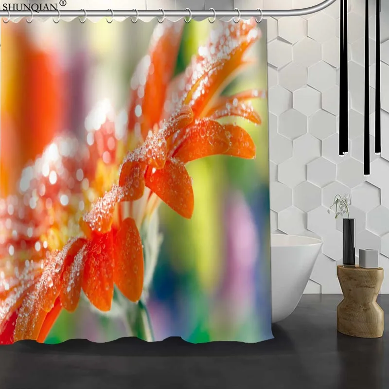 Новый цветок Гербер на заказ занавеска для душа водонепроницаемая ткань