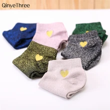 Women Embroidery Love Heart Glitter Socks Fashion Funny Gold Silver Silk Colorful Shining Sox Shiny Calcetines Mujer Drop ship