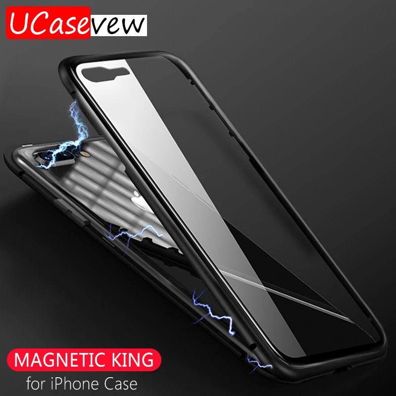 Металлический Магнитный Роскошный чехол для iPhone XR XS MAX X 8 Plus 7 10 из закаленного
