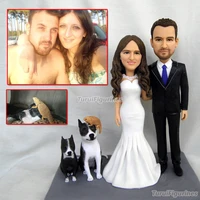 polymer clay doll figure statue gift bride groom personalized wedding cake topper custom with dog handmade bride and groom cak