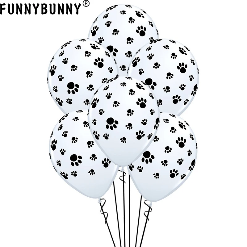 Круглые биоразлагаемые латексные воздушные шары FUNNYBUNNY Paw белые с черными