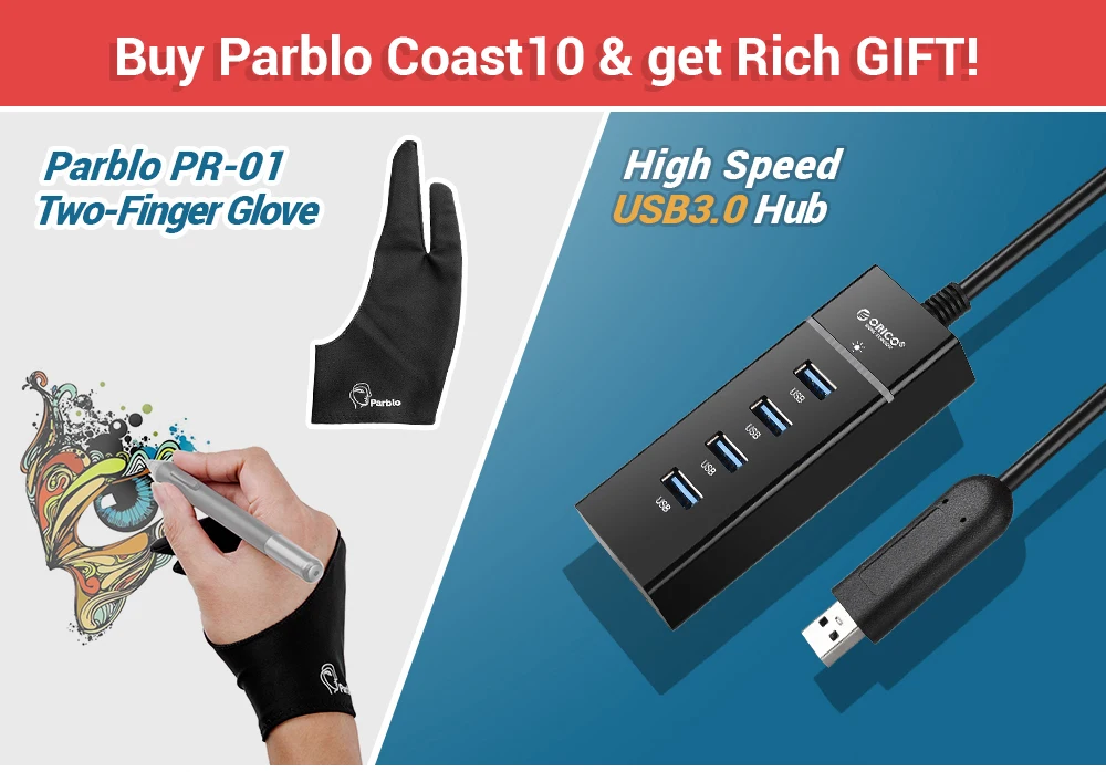 Parblo Coast10 10 1 художественный дизайн графический планшет usb монитор 2048 уровня