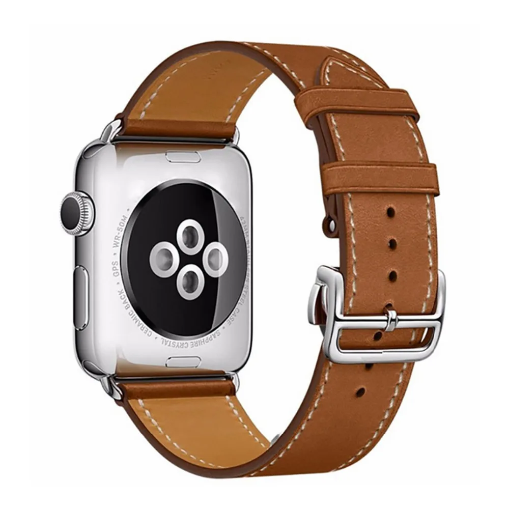 Ремешок из натуральной кожи с металлической пряжкой бабочкой для apple watch iwatch series