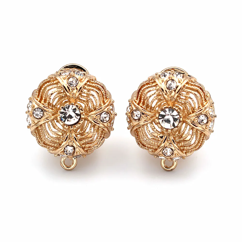 Earrings Post with Loop Hanger Connectors Filigree Round Paved Rhinestone Metal DIY African Women Clip Findings 18mm | Украшения и
