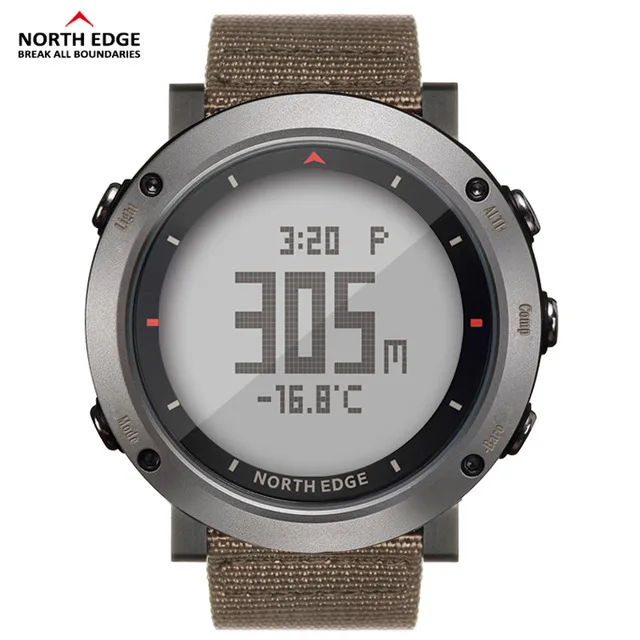 Altay khaki nylon NORTH EDGE, мужские спортивные часы, альтиметр, термометр, барометр, компас, шагомер, калории, нейлоновые часы, цифровые часы для бега, альпинизма - Цвет: Altay khaki nylon
