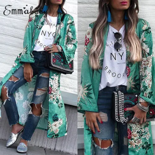 

Women Vintage Floral Loose Shawl Long Kimono Cardigan Boho Blouse Fashion Summer Hot Sale Casual