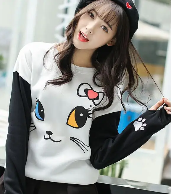 Корейский Kawaii Kpop мультфильм сладкий граффити Emoji печати джемпер Плюс