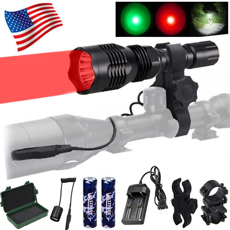 

Gun Light 3 in 1 L2 White/T6 Green/XPE Red Tactical hunting Flashlight+Picatinny Rifle Scope Airsoft Mount+Switch+18650+Charger