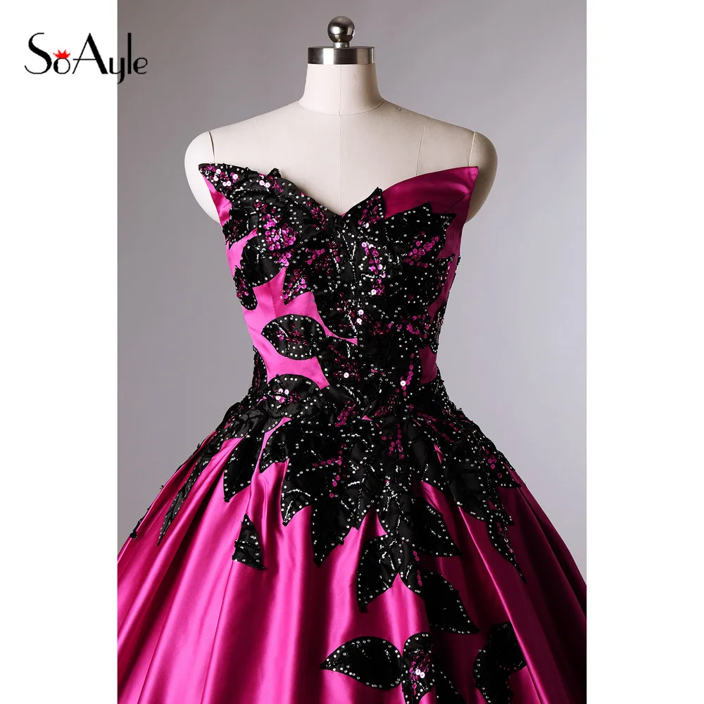 SoAyle Real Picture Vestidos de festa In Stock 2017 Prom Dresses Satin Africa Long Women Dresses Leaves Applique