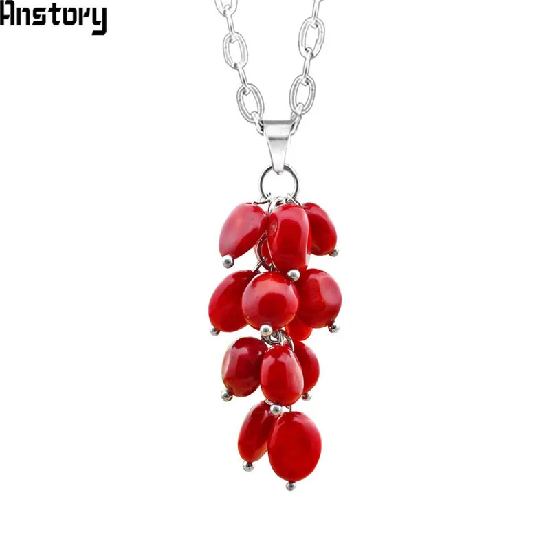 Handmade Coral Bead Pendant Necklace Natural Stone For Women Stainless Steel Jewelry TN466 | Украшения и аксессуары