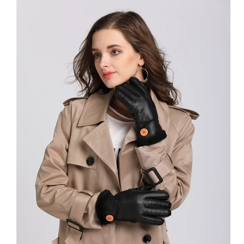 Harssidanzar 2017 Newest Womens Winter Shearling Gloves With Wood Button | Аксессуары для одежды