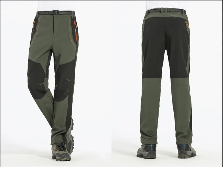Men army green Новинка, мужские и женские осенне-зимние теплые походные брюки, флисовые водонепроницаемые ветрозащитные брюки для альпинизма и рыбалки - Цвет: Men army green