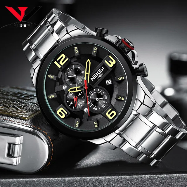 Часы наручные NIBOSI Мужские кварцевые брендовые Роскошные спортивные деловые с