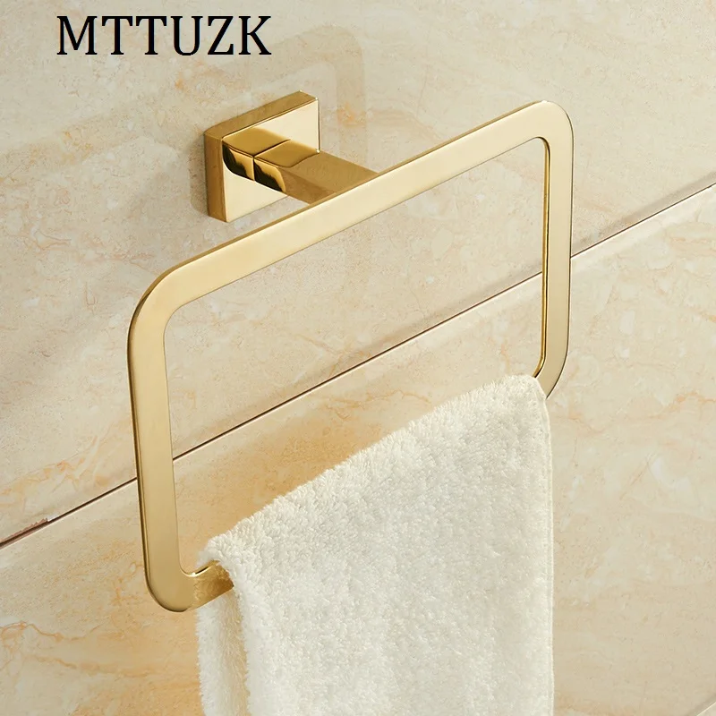 MTTUZK Золотое хромированное квадратное кольцо для полотенец из нержавеющей стали