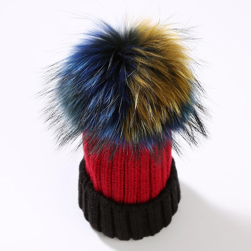 Модные помпоны из натурального Лисьего меха и норки, 15 см, шапочки Skullies Beanies для девочек, детские зимние теплые шапочки Skullies Beanies, новинка