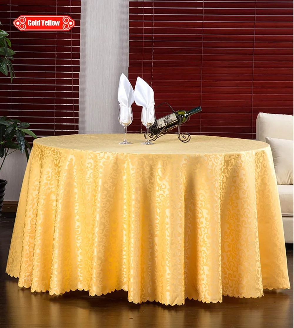 Gold Yellow Разноразмерная жаккардовая полиэфирная ткань для свадебной вечеринки, однотонная круглая скатерть для отеля, прямоугольная скатерть для дома, обеденного стола - Цвет: Gold Yellow