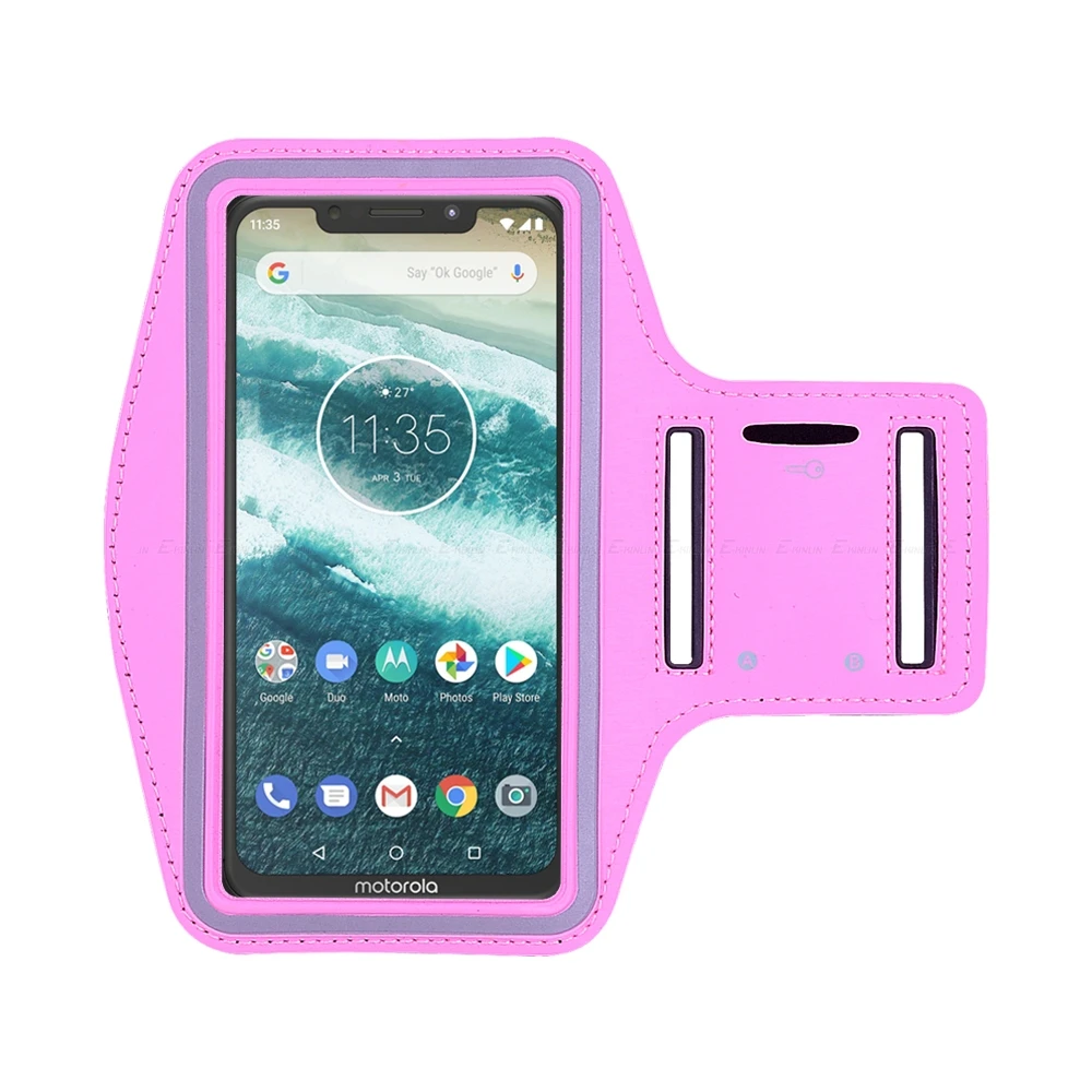 Спортивный Чехол для бега, велоспорта, сумка для телефона Motorola Moto, One vision, Action power Zoom Macro P50 P30 Play Note, чехол на руку - Цвет: Розовый