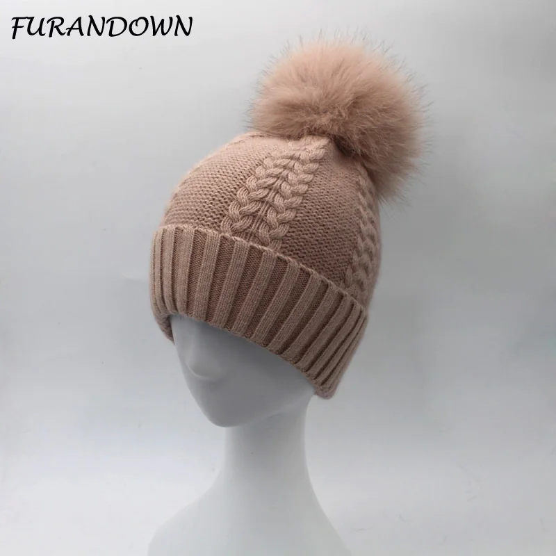 Новинка 2017 зимняя шапка FURANDOWN с большим помпоном из лисьего меха кашемировые