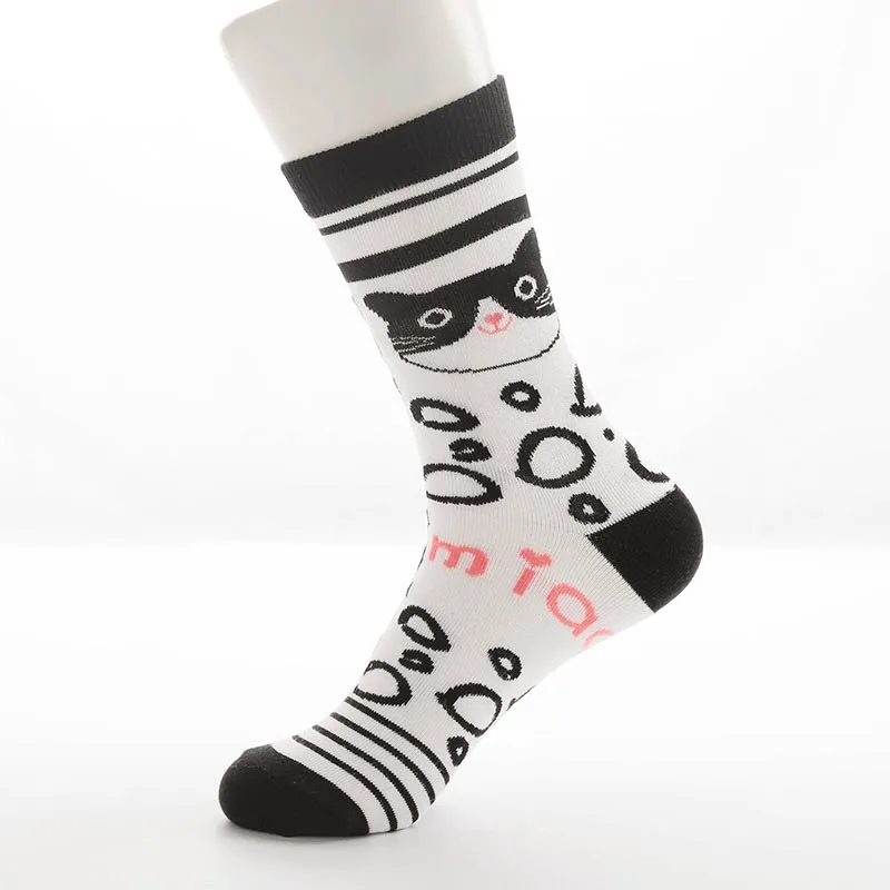 

[WPLOIKJD]Lovely College Style Wind Autumn Winter Printing Cat Women Socks Personality Cotton Cylinder Hip Hop Funny Socks Sox