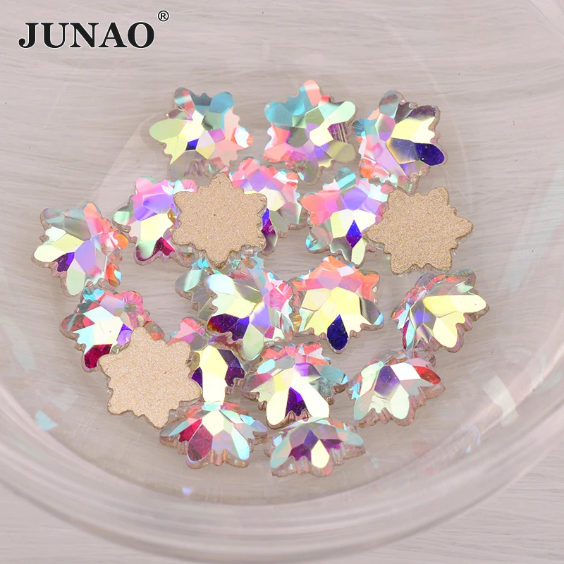 JUNAO, высокое качество, 50 шт., 8 мм, снежинка, кристалл, AB, стекло, Стразы для ногтей, плоская задняя сторона, украшение для ногтей, камни, не исправление, стразы