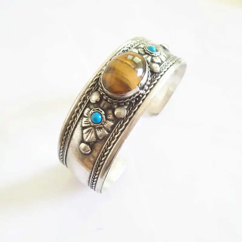 inlay Tiger eye BB-443, тибетские модные браслеты, Медная Инкрустация, натуральный камень, открытые манжеты, лунный камень, лабрадорит, Агаты, тигровый глаз, разные цвета - Окраска металла: inlay Tiger eye