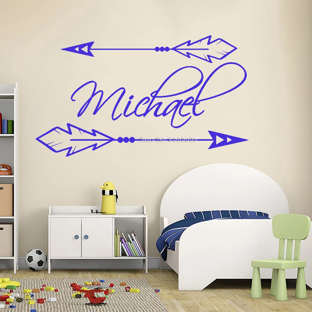 60*34 см стрелки Пользовательское Имя Наклейка Wall Art наклейки на стену в детскую