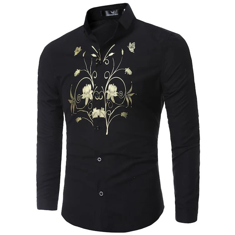 TOLVXHP бренд 2018 Модная рубашка Мужской груди Цветы платье рубашки Slim Fit отложным Для
